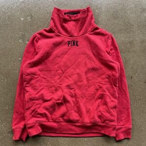 PINK Victoria's Secret Sweatshirt Womens Small Red Funnel Neck Sherpa Fleece